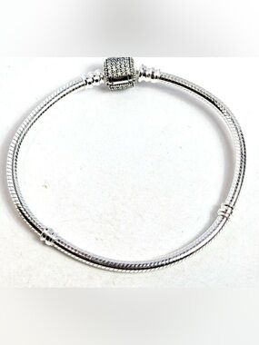 Pandora Sterling Silver Pavé Clasp Snake Chain Charm Bracelet